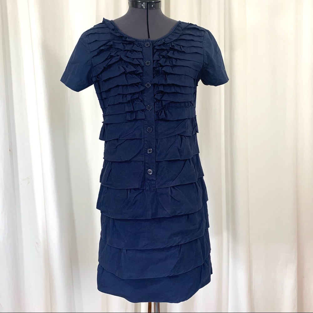 5/$25 Crew: Navy Ruffle Button Front dress